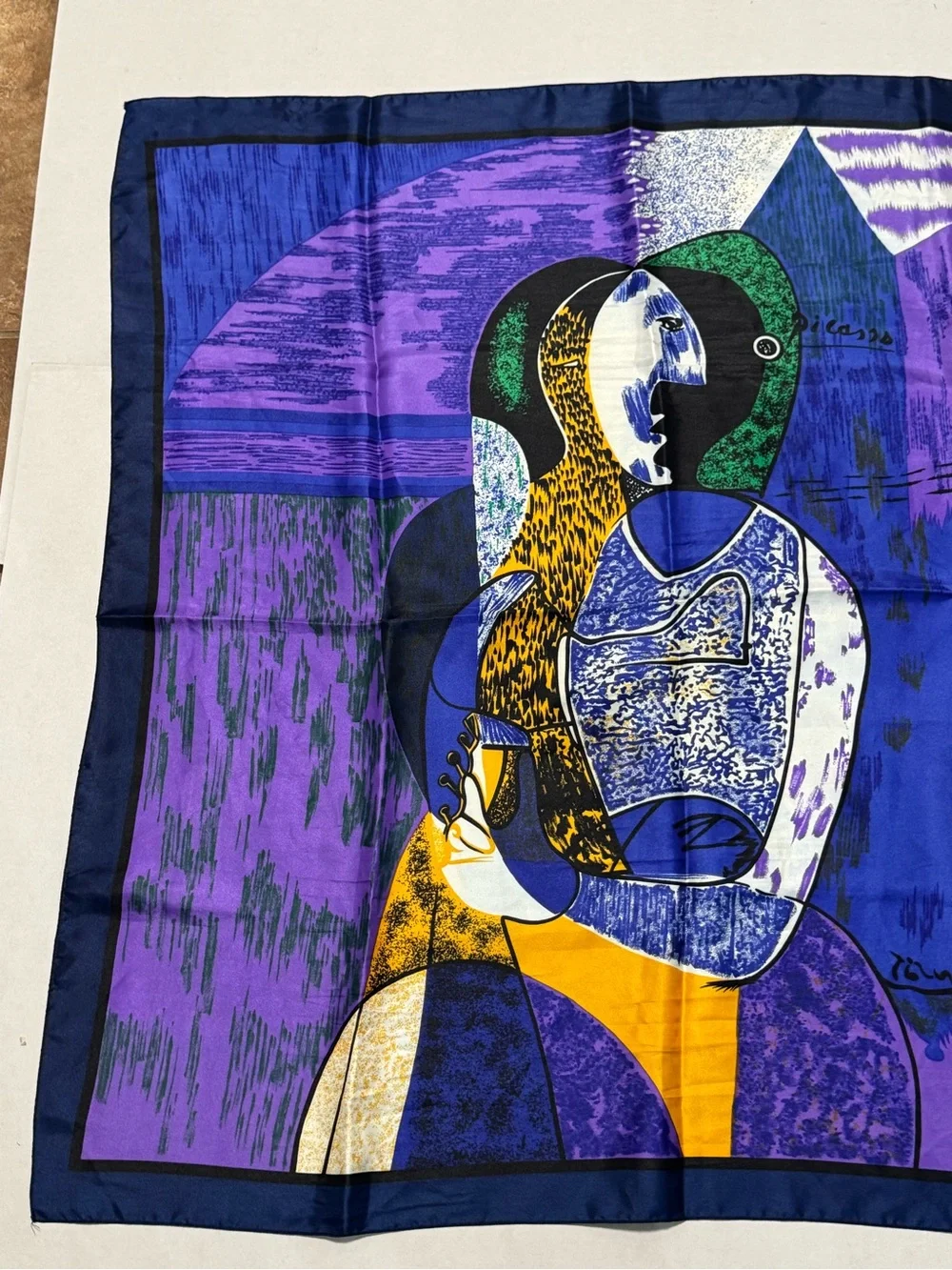 Vintage Pablo Picasso Silk Scarf Femme Assise Cubist Art Print 34